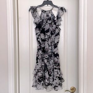 Bebe Floral Off Shoulder Ruffle Dress